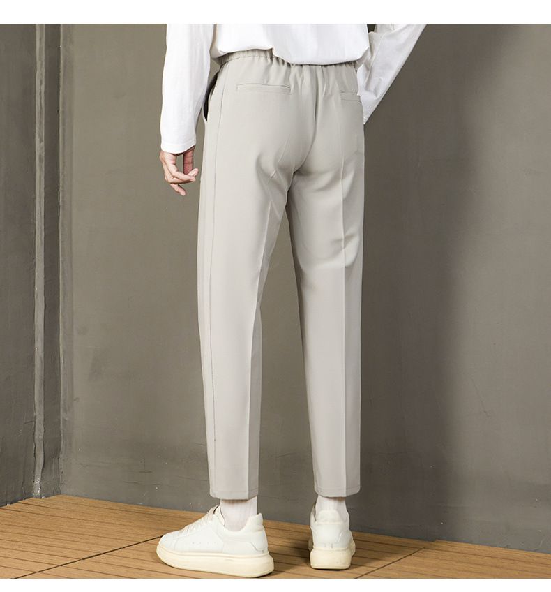 Herrkläder Elastiska midja Drapera Byxor Herr Höst Och Vinter Små kostymbyxor Ins Trend Niopunktsbyxor Raka Slimma Lösa Casual Byxor Trend_voghion.com