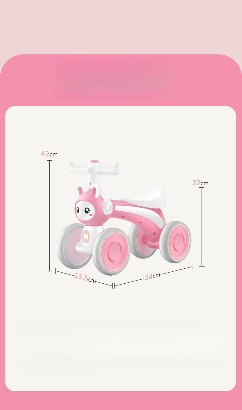 Monopattino senza pedali per bambini da 1 a 3 anni, a forma di coniglietto, con musica e luci, per imparare a camminare su quattro ruote_voghion.com