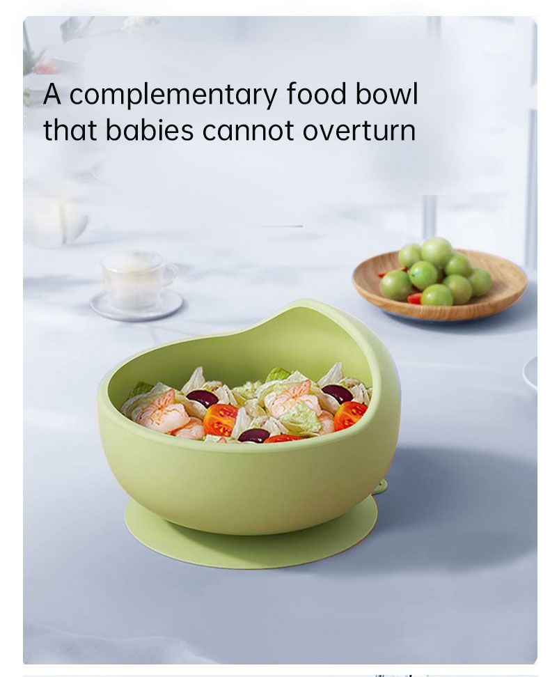 Conjunto de tigelas de alimentação para bebês de silicone de grau alimentício, cor sólida, à prova d'água, tigela de alimentação para crianças com colher, conjunto de talheres para crianças_voghion.com