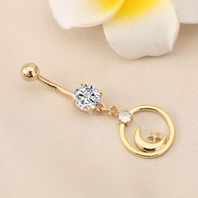 Piercing per ombelico con zirconi a forma di stella e luna - Gioielli per il corpo in acciaio inossidabile_voghion.com