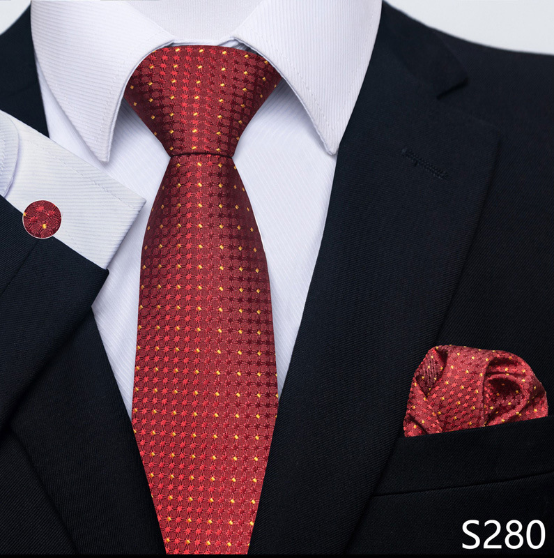 Men's Tie Cufflinks Pocket Towel Solid Color Flower Striped Tie Wholesale_voghion.com