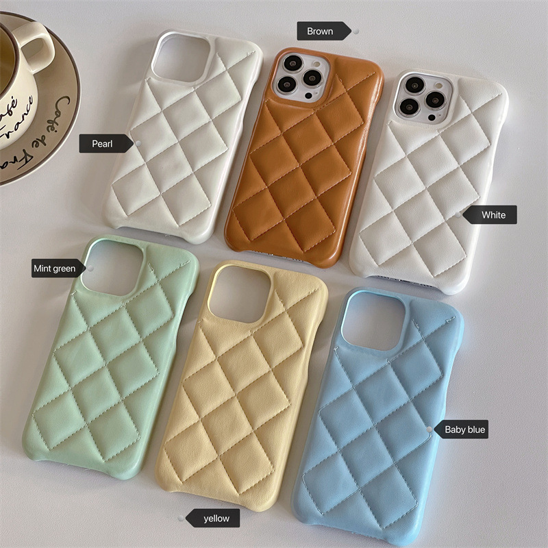 Mobile phone case rhombus pattern suitable for Apple 14promax mobile phone case iphone13 leather 12 small fragrance 11 three pack hard_voghion.com