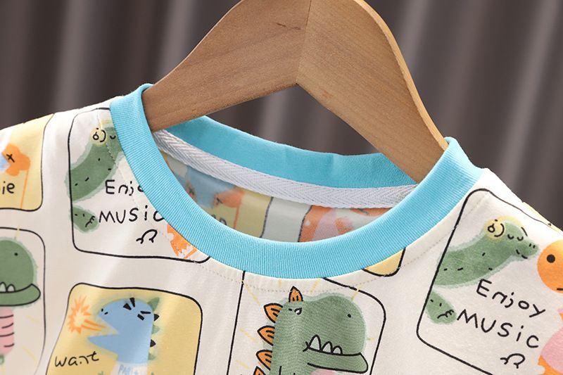 2024 New Boys Summer Checkered Dinosaur Shorts Two Piece Set for Small and Medium Sized Children_voghion.com