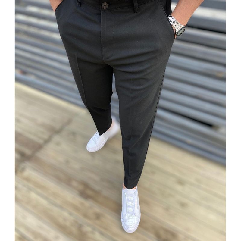 Halfhoge effen kleurbroek voor heren Lichte elastische vrijetijdsbroek_voghion.com