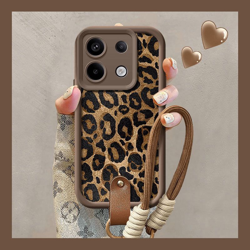 Etui na nadgarstek z łańcuszkiem na nadgarstek do Xiaomi Poco X7 Redmi Note 14 Pro Plus z nadrukiem w panterkę, odporne na wstrząsy, pasek na telefon_voghion.com