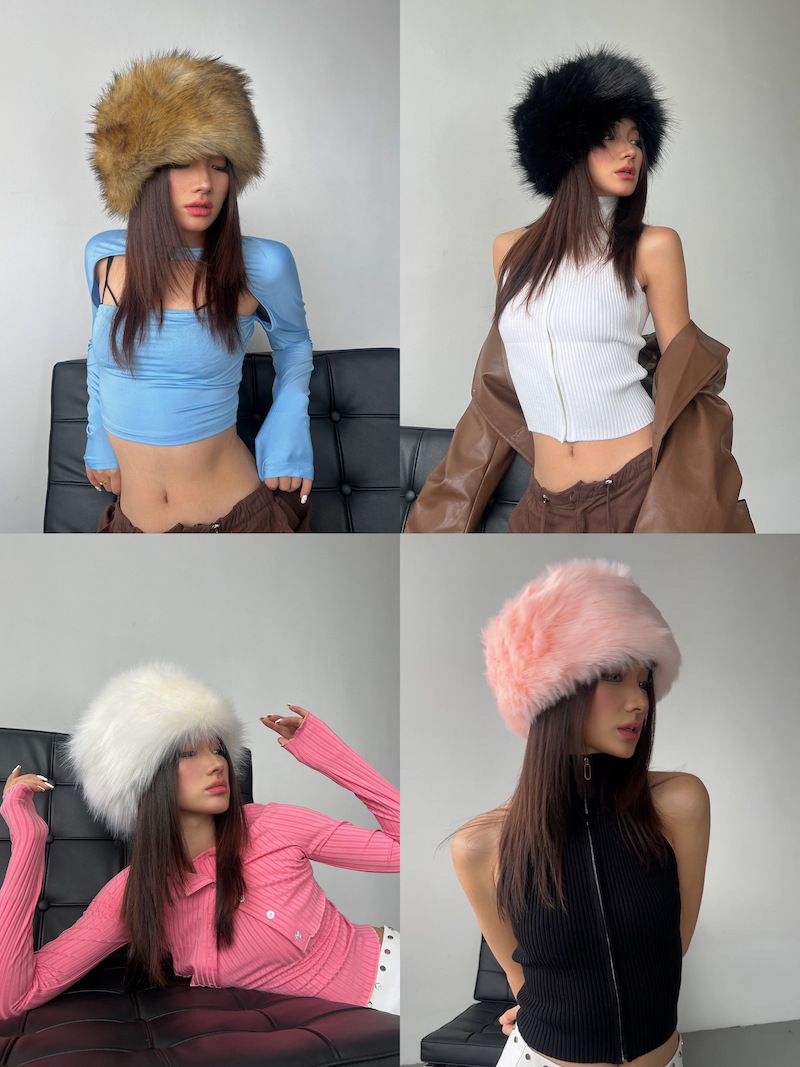 Pălărie de pluș gros de iarnă ins plush new nurca y2k subculture dome pălărie de femei mileniu_voghion.com
