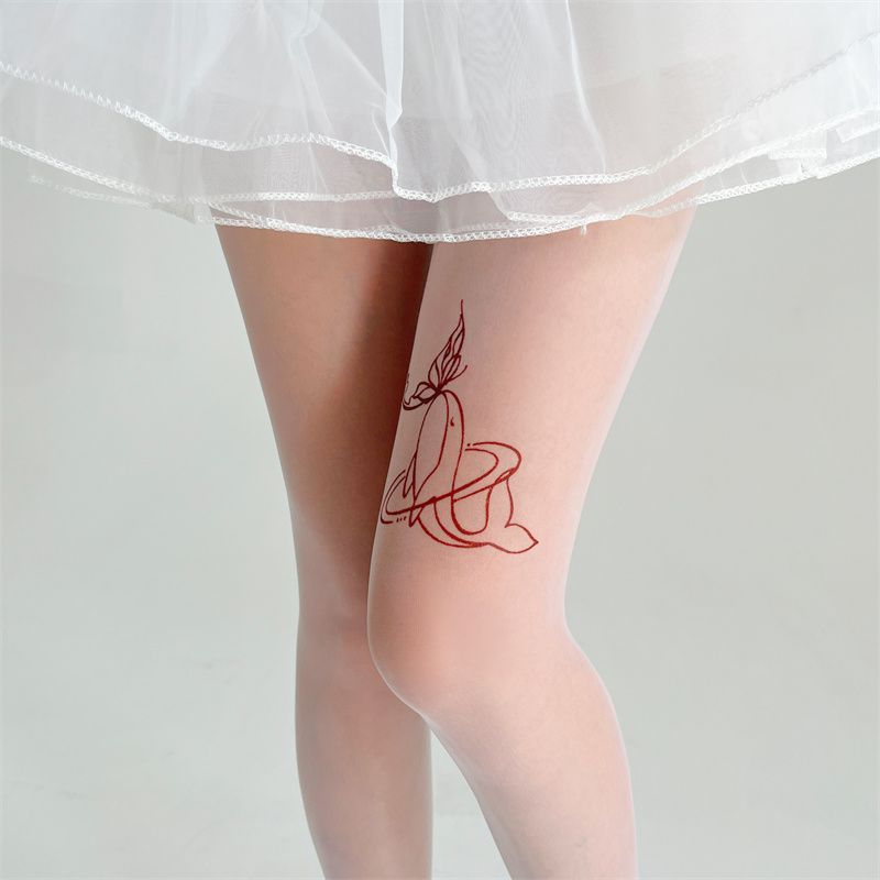 2024 neue weiße Schmetterlingsstrümpfe Damen Sexy Pure Desire Dünne schwarze Seide bedruckte süße Lolita-Socken_voghion.com