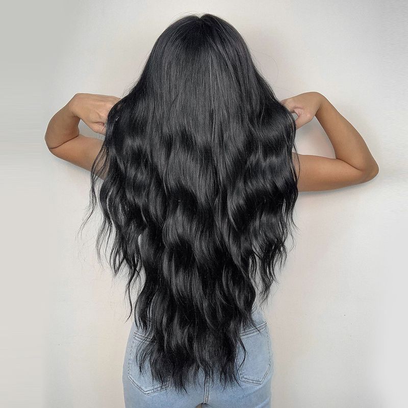 Long Brown Curly Synthetic Wig Middle Part Body Wave Natural Hair Wigs Daily Hairs for Women Cosplay Party Heat Resistant Fiber_voghion.com