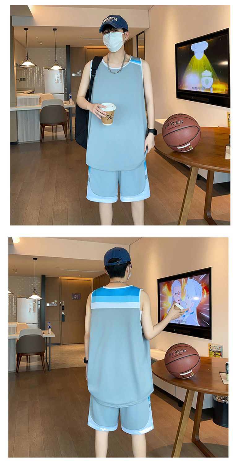 Erkekler İçin Yazlık Yeni Buz İpek Hızlı Kuruyan Günlük Spor Seti, Fitness Koşu Spor Giyimleri, Öğrenci Antrenman Basketbol Kıyafetleri_voghion.com