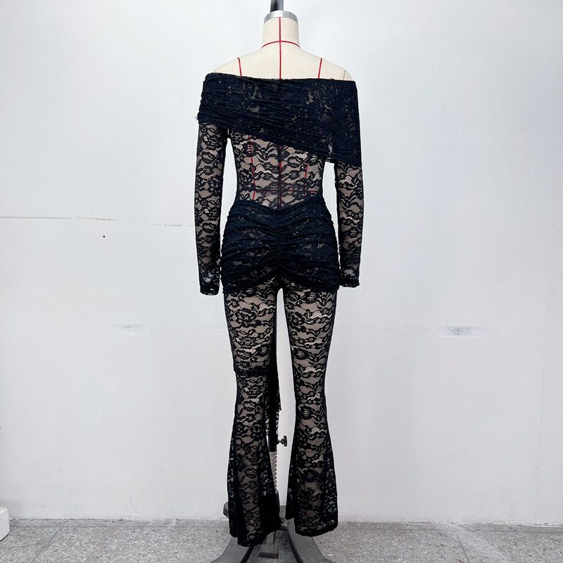 Sexy Slim Lace Dames Jumpsuit Nieuwe Lange Mouw Off Shoulder Perspectief Spicy Girl Strakke Pasvorm Met Plooien_voghion.com