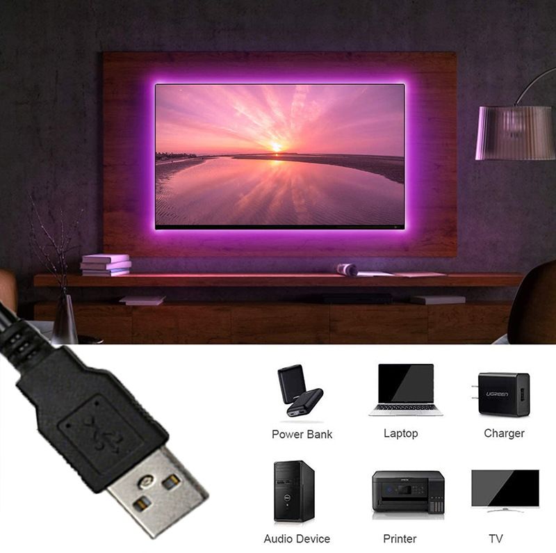 5 V 2835 LED-Lichtstreifen, 60 LEDs pro Meter, USB-betrieben, einfarbig (Warmweiß/Kaltweiß/Blau/Grün/Pink), selbstklebende Hintergrundbeleuchtung_voghion.com
