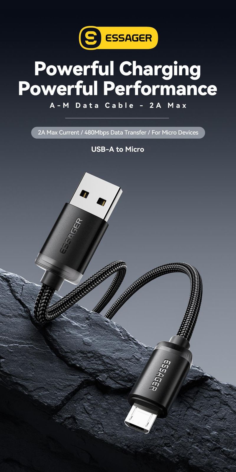 Essager Fast Charging Data Cable For Xiaomi Realme Huawei OPPO Samsung Mobile Phone Charger Cord USB Micro Wire_voghion.com