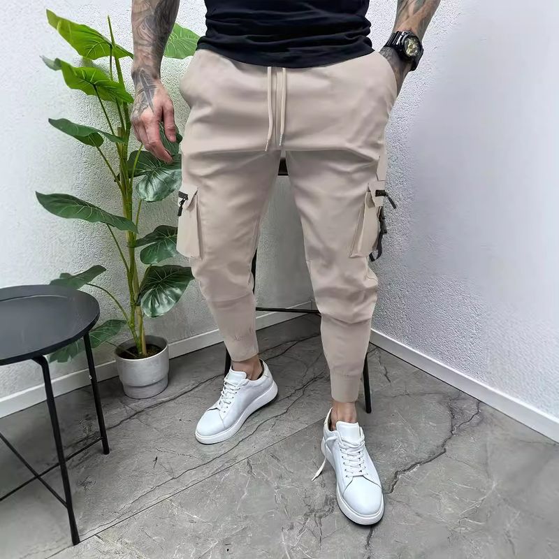 Pantalon de travail décontracté multi-poches pour hommes, coupe slim, petite jambe, pantalon tendance pour l'extérieur_voghion.com
