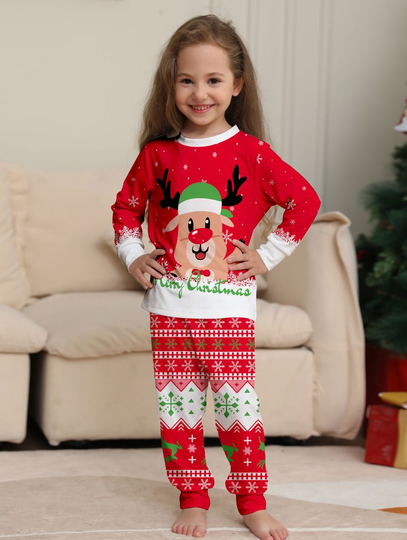 Christmas Red Parent Child Outfit Independent Station New Fat Deer Head Cartoon Suit Holiday Pajamas Home Clothes_voghion.com