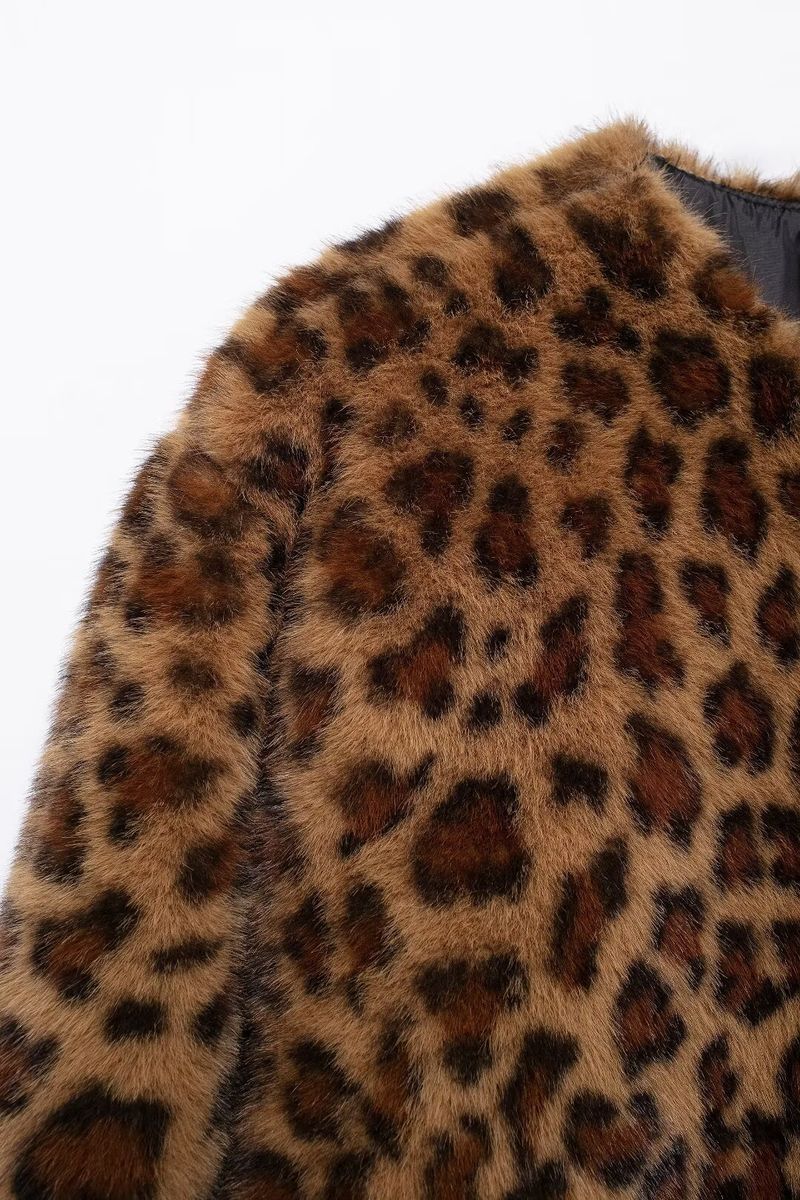 Damenbekleidung 2024 Herbst/Winter neue Manteljacke mit Tiermuster und Felleffekt_voghion.com