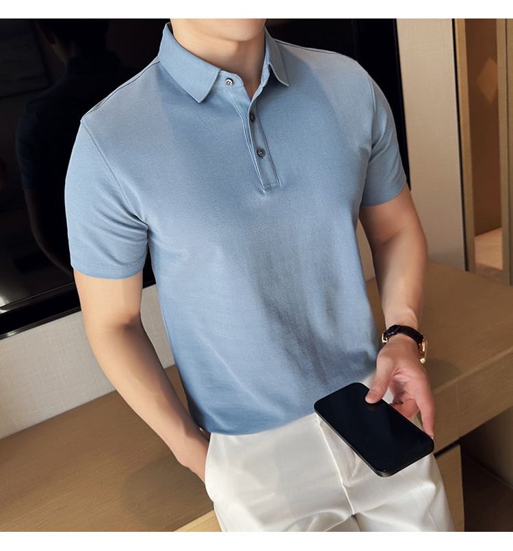 Polo à manches courtes pour homme, nouveauté spéciale été, en coton, confortable, petit revers, non marquant, pressage, version coréenne, coupe ajustée, Paul_voghion.com