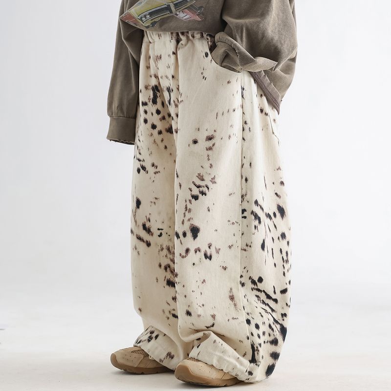 Jeans per ragazzi 2025, nuovi pantaloni lunghi primaverili alla moda, larghi e larghi, con stampa leopardata, stile coreano_voghion.com