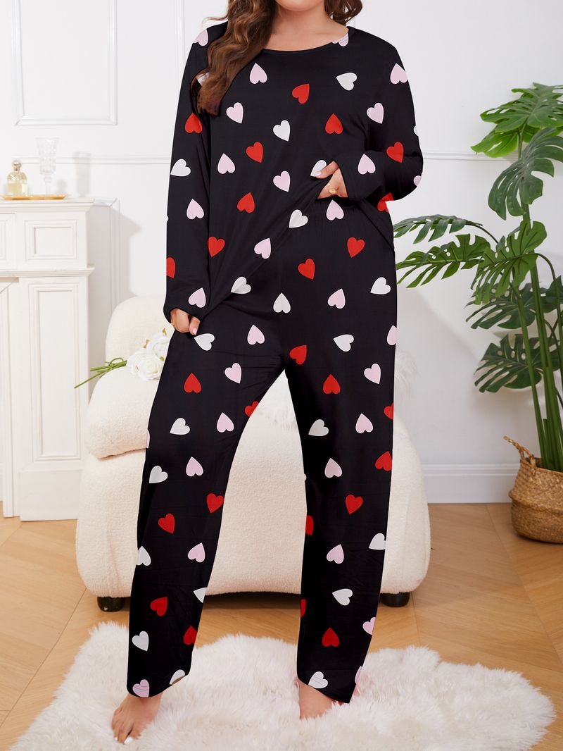 Underwear & Sleepwears large size pajamas women's spring and autumn style love printing long sleeved trousers suit fat MM home clothes_voghion.com