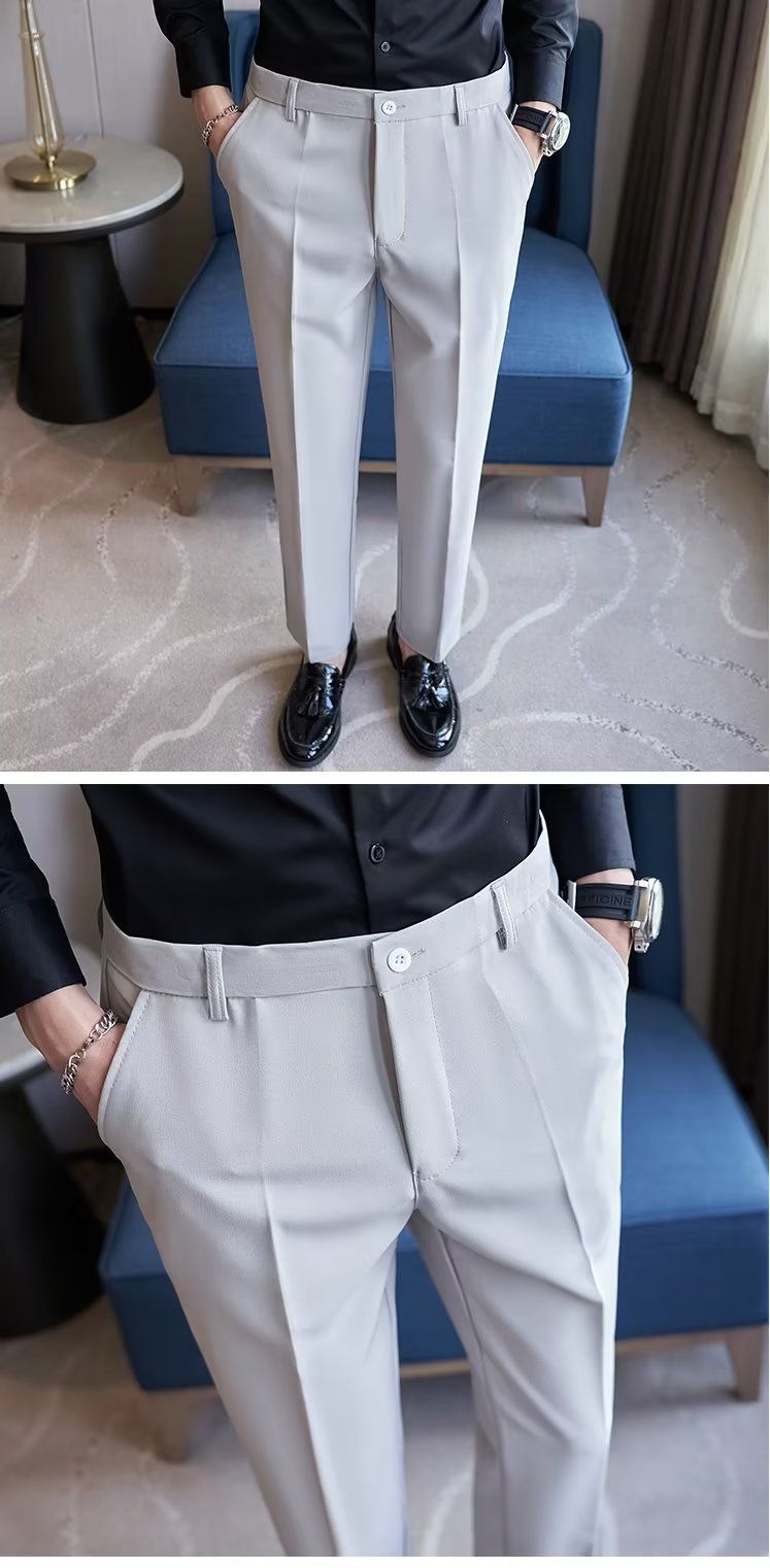 Pantalon slim pour homme, coupe slim, blanc, neuf points, sans repassage, anti-rides, style business, formel, droit, décontracté_voghion.com
