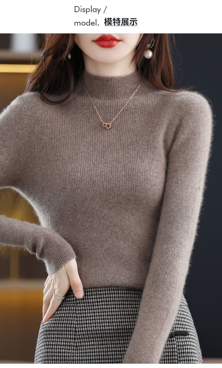 Strickpullover für Damen in Übergröße, halbrunder Rollkragenpullover, ideal als Unterhemd, neuer Herbst- und Winterpullover in schmaler Passform_voghion.com