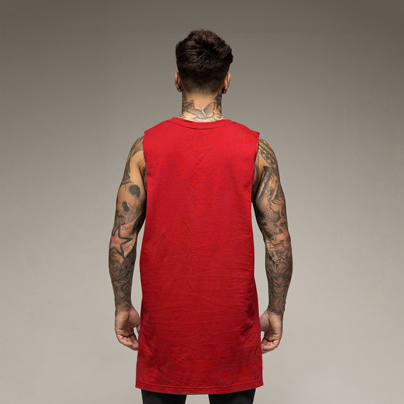 Canotta americana da uomo in cotone, vestibilità ampia, sportiva, fitness, allenamento, taglie forti, orlo lungo, senza maniche, estiva_voghion.com