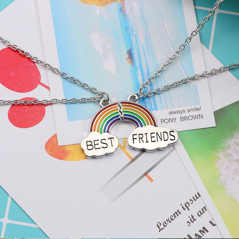 Collana Good Friends per il commercio estero transfrontaliero, set da 2 pezzi, ciondolo con nuvola arcobaleno e puzzle in smalto, vendita diretta in fabbrica_voghion.com