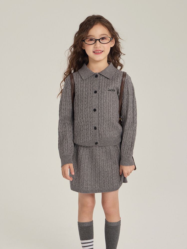 Ensemble tricoté Aimo Beibei pour filles, édition coréenne, style universitaire, nouveauté automne, pull, cardigan et jupe, 2 pièces_voghion.com