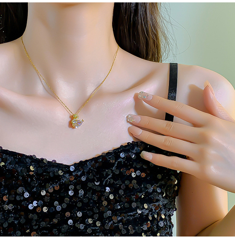 Collana a forma di cigno placcata in oro, stile coreano, per donna, elegante gioiello di alta gamma per clavicola_voghion.com