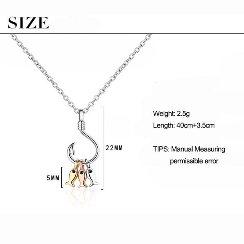 Hot sales ANENJERY Sier Color Cute Three Small Pendant Necklace With Fish Hook Charms Jewelry For Best Friend Gift_voghion.com
