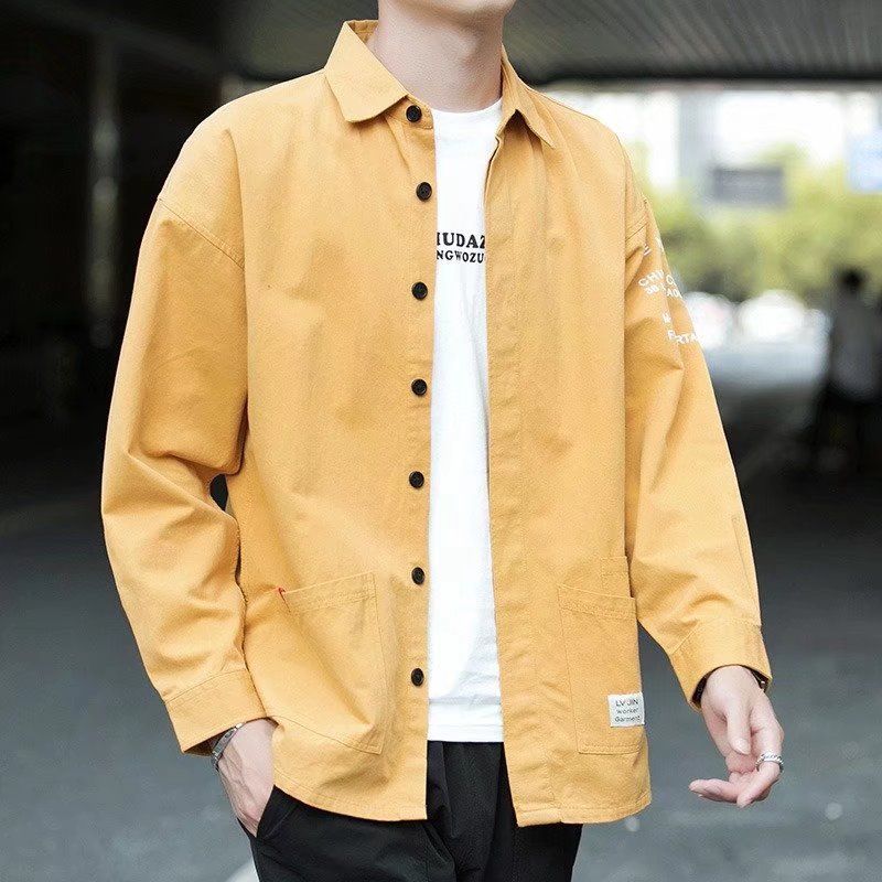 Frühling und Herbst Langarm Herren Trendy Ins Hong Kong Stil Vielseitiges Rascal Shirt Koreanische Ausgabe Lose Arbeitskleidung_voghion.com