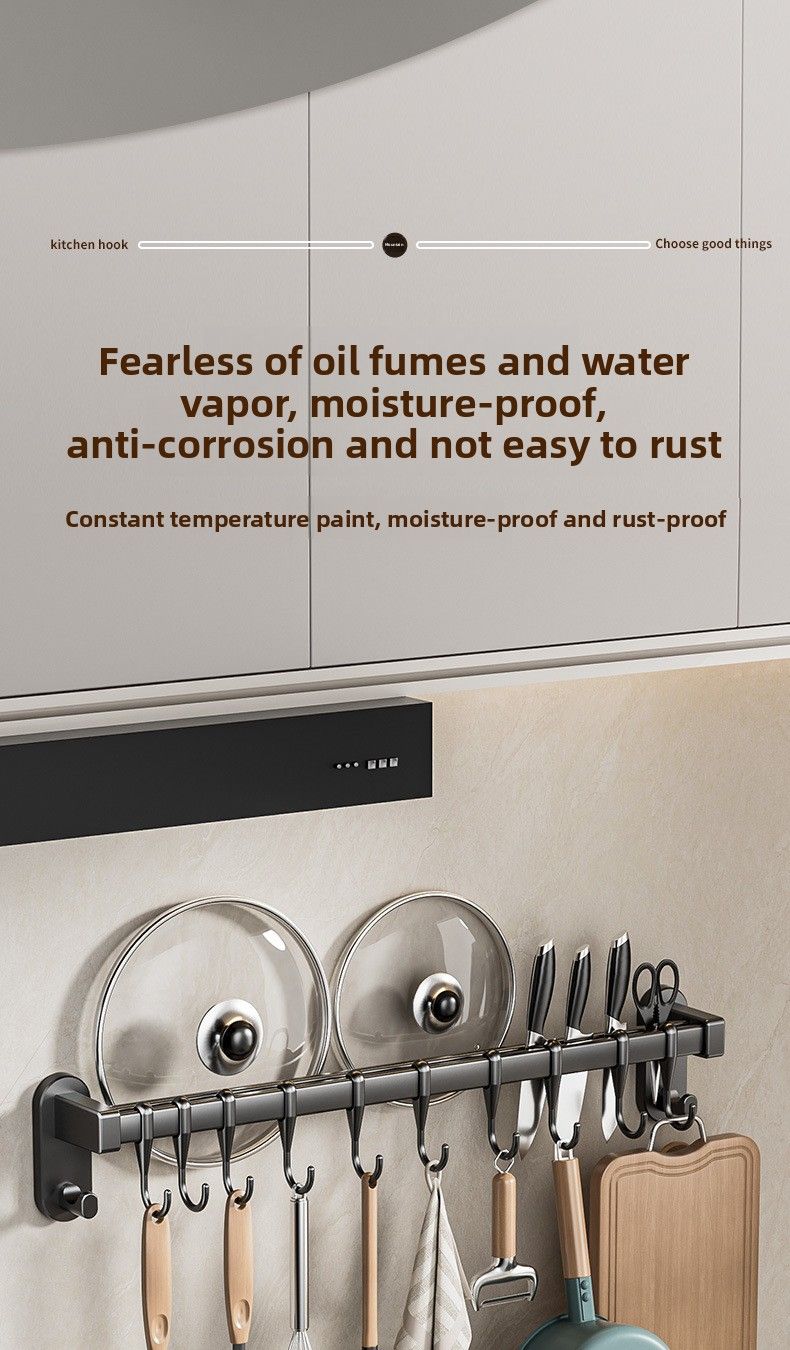 Kitchen No-Drill Hanging Rod Multi-Functional Storage Rack Spatulas And Spoons Wall-Mounted Organizer Hook For Cookware_voghion.com