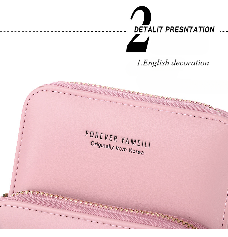 Korean version fashion multi-card vertical mobile phone bag mobile phone storage pu mobile phone bag female crossbody zipper double layer female_voghion.com