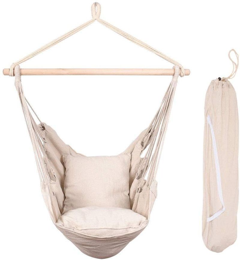 Hammocks Hanging Rope Hammock Chair Swing Seat With Two Seat Cushions And Carrying Bag, Natural_voghion.com