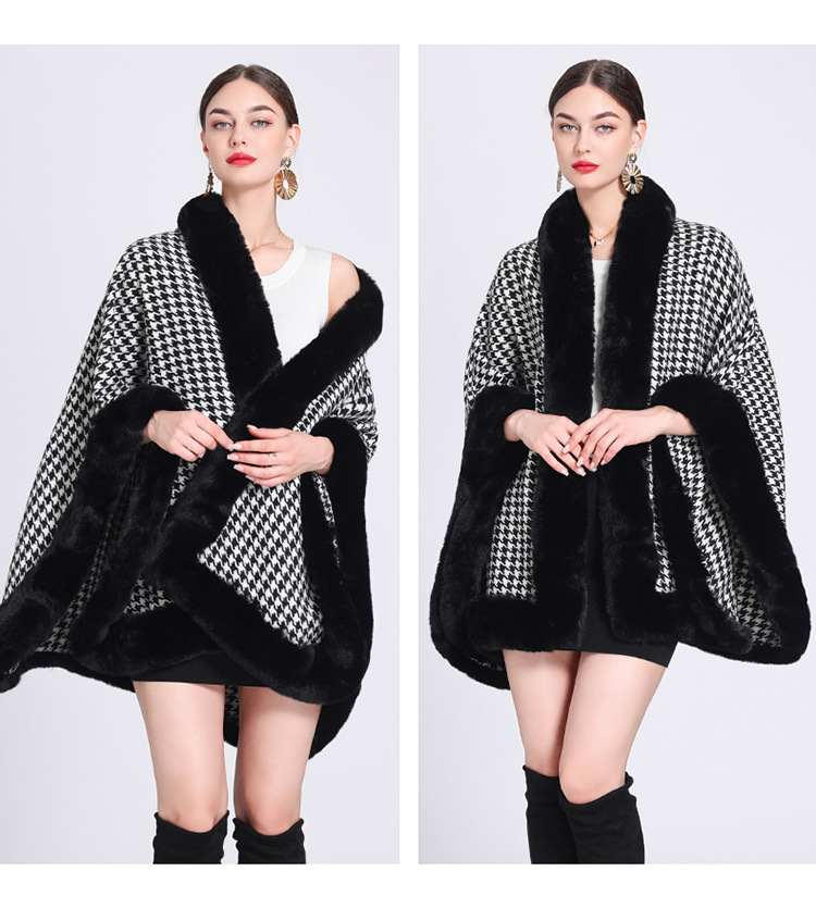 Vilnas apkakles rūtains šalles apmetnis vilnas mēteļa apmetnis sievietēm_voghion.com