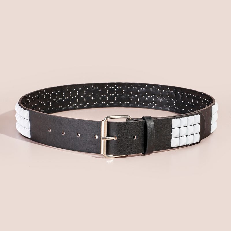 HOT European American popular retro black white with square bead universal y2k belt for men and women_voghion.com