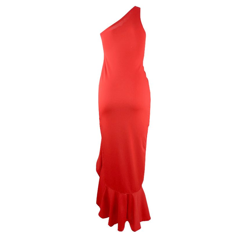 Ladies Sexy Slash Neck Ruched Evening Dresses Women Irregular Ruffles Formal Dress Slim Bodycon Solid Prom Dresses Evening Party_voghion.com