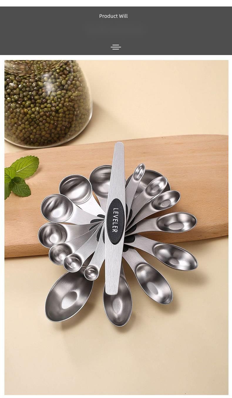 Magnetic 9-Piece Stainless Steel Double-Head Set Coffee Powder Measuring Spoon With Scale_voghion.com