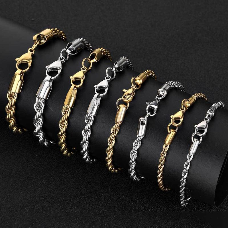 Mænds smykkesæt mode rustfrit stål snoet kæde armbånd til mænd Trendy mode guld knap reb kæde titan stål armbånd_voghion.com