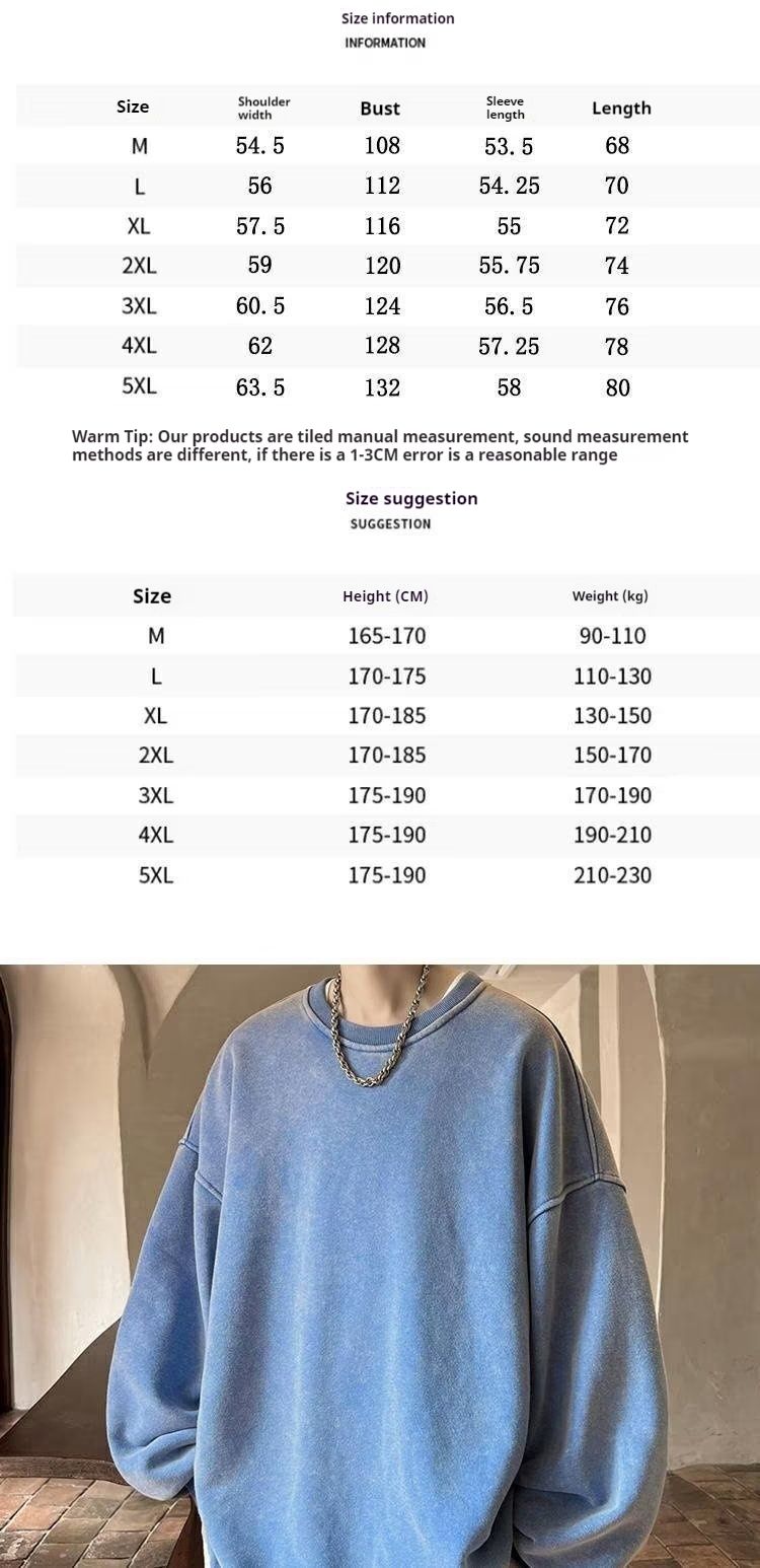 Neues gewaschenes und getragenes Vintage-Sweatshirt aus reiner Baumwolle mit Rundhalsausschnitt für Frühling und Herbst für Herren, lockere, lässige Langarmjacke_voghion.com