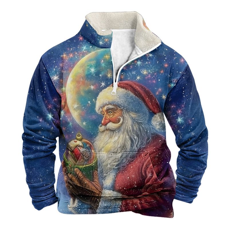 2024 Herfst/Winter Kerstman Nieuw Product Heren Lange Mouw Knoop Vest Bedrukte Modetrend_voghion.com