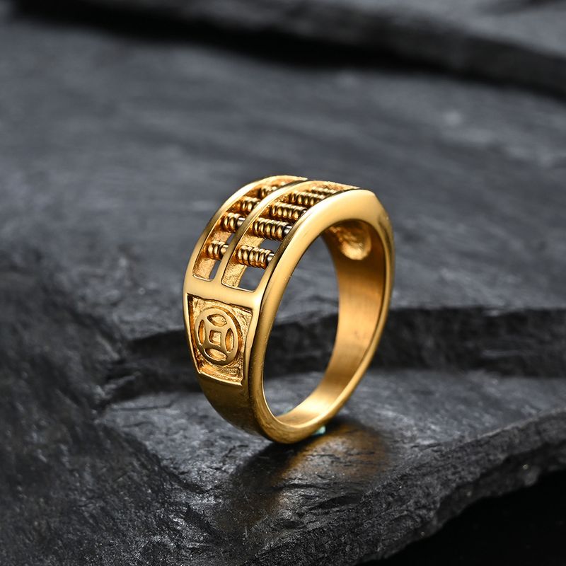 Titanium staal verguld met K gouden abacus kralen ring koperen munt fortuin ring dominante mannen lokale tiran ring sleutel_voghion.com