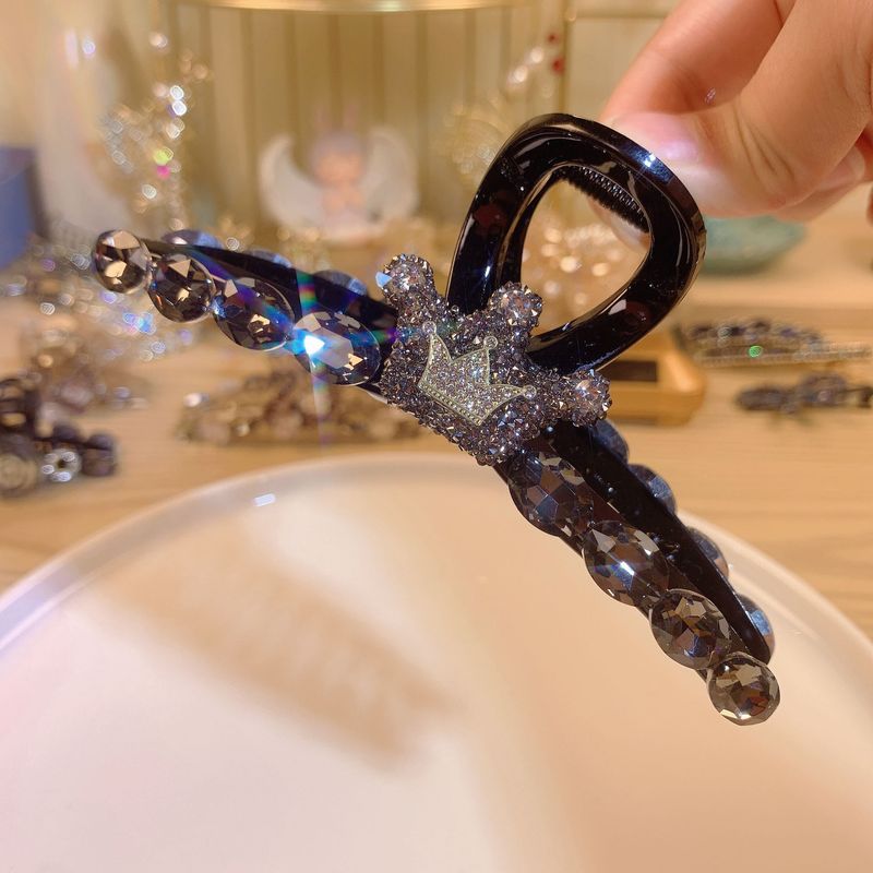 Korean version of rhinestone crown grab clip elegant temperament hairpin back head shark clip simple versatile bangs clip side clip_voghion.com