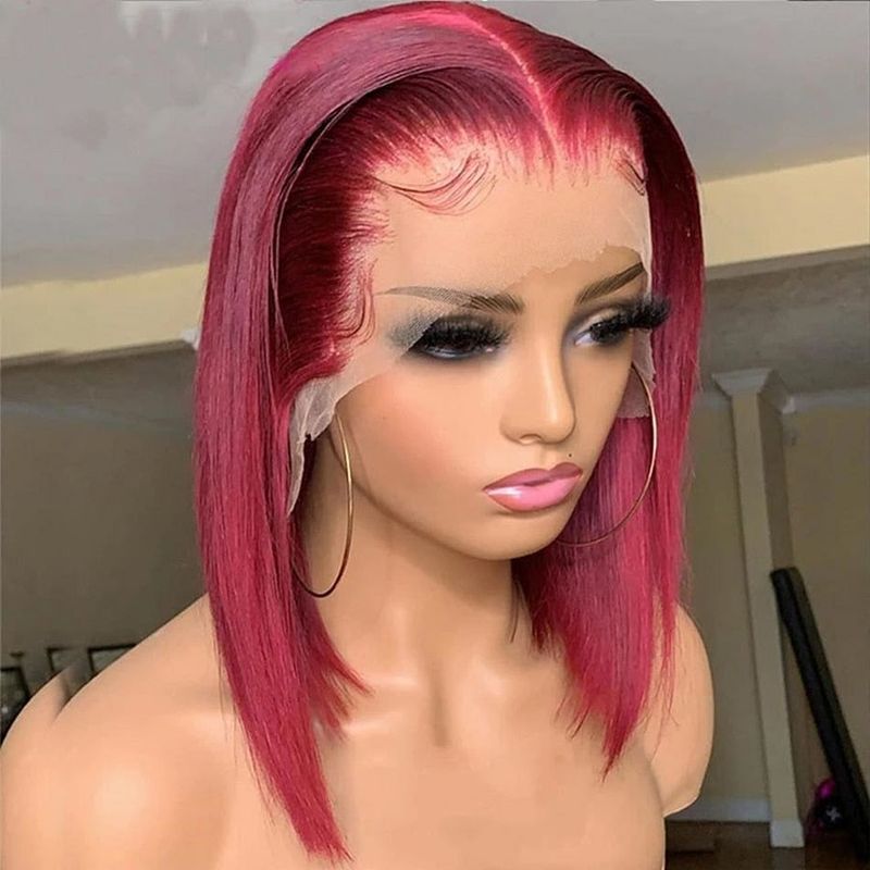 waarm verkafen 200% 13x6 Bury HD Transparent Kuerz Bob Mënsch Hoer Perücken Faarf 99J Rout Bone Riichtaus Spëtzekleeder Front Perücke Fir Fraen Pre gepléckt_voghion.com