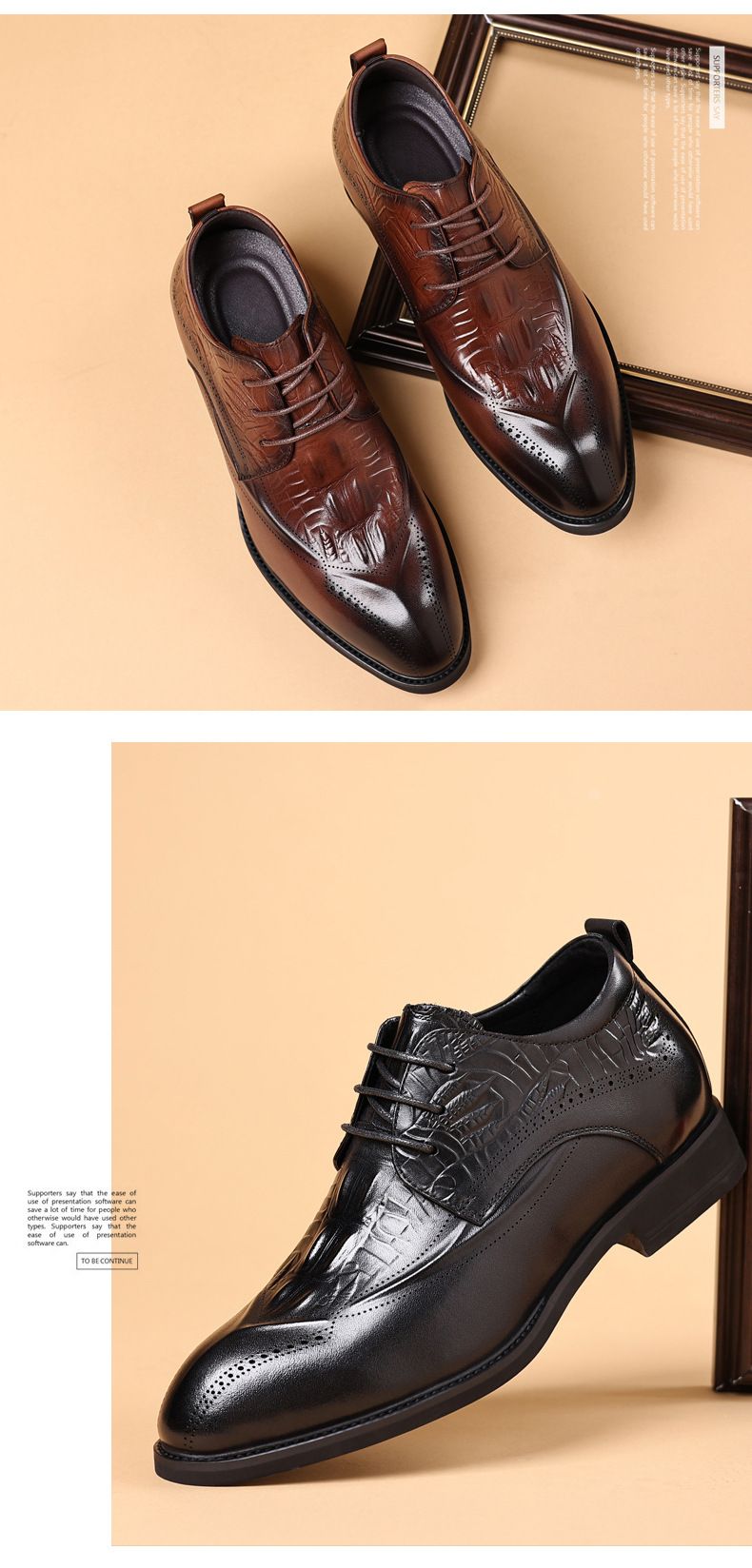 Inner height business leather shoes men's real leather shoes British style Brock carved commuter formal men's shoe toe layer cowhide_voghion.com