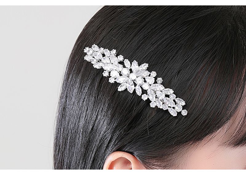 Elegante pettine per capelli da donna con zirconi per acconciature da sposa e styling quotidiano - Design floreale con base in rame ipoallergenico_voghion.com