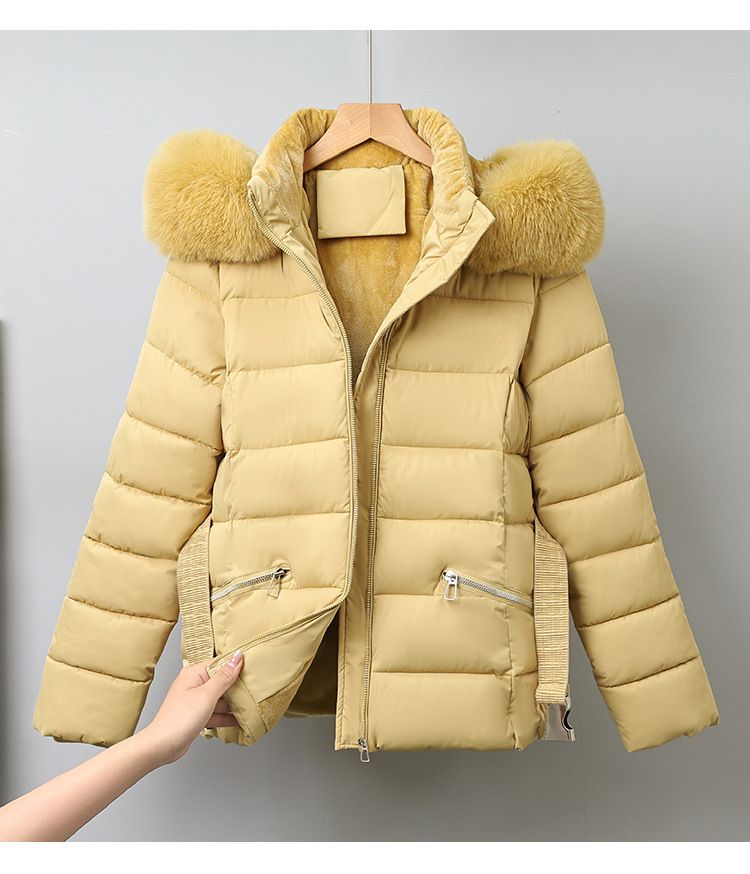 Fleecegevoerde ski-jas voor dames met riem - warme winterjas, capuchonjas met rits, dikke, geïsoleerde bovenkleding voor wintersporten_voghion.com