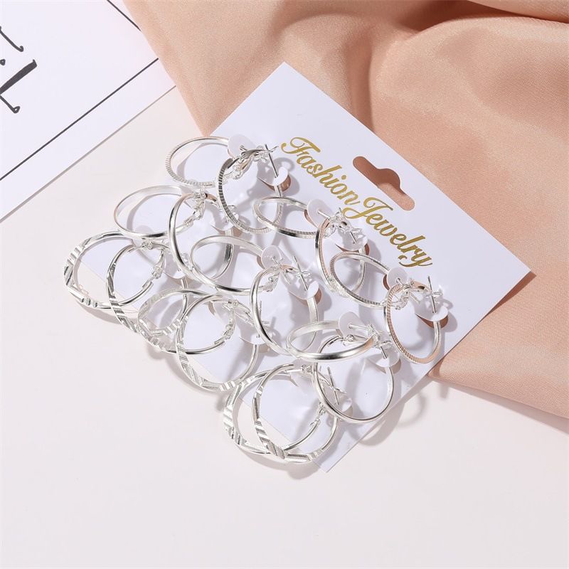 Hot Earrings Simple All-match Circle 9 Pair Earrings Women's Personality Combination Card Earrings_voghion.com