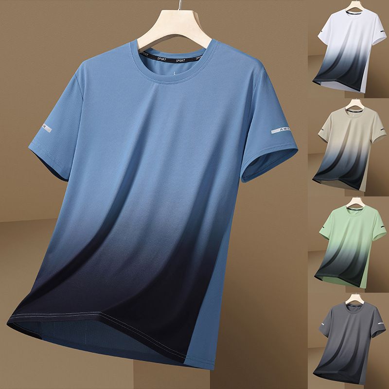 Unbeatable Quality Short Sports For Men, Double Open Round Neck Quick Drying Top, Gradient Loose Short Sleeved Ice Silk T-shirt_voghion.com