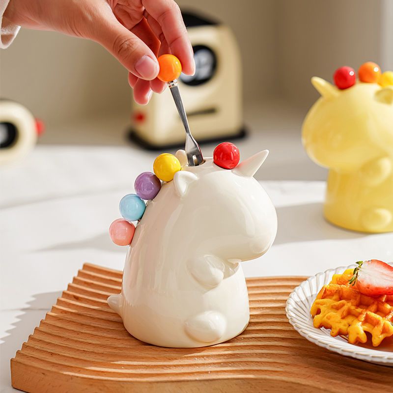 Cute Unicorn Fruit Storage Jar Colorful Set Household High-Value Children's Stainless Steel Dessert Fork_voghion.com