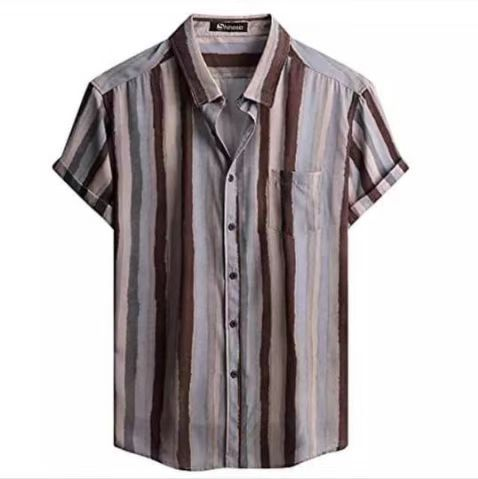 camicia a maniche corte sottile con risvolto hawaiano a righe con stampa digitale da uomo_voghion.com